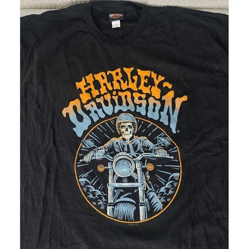 Harley Davidson T Shirt Mens 2XL Black Lynchburg TN Skeleton Biker Graphic Tee